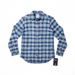 NWT Dickies Flannel Long Sleeve Blue Plaid Casual Button Down Shirt Womens Small